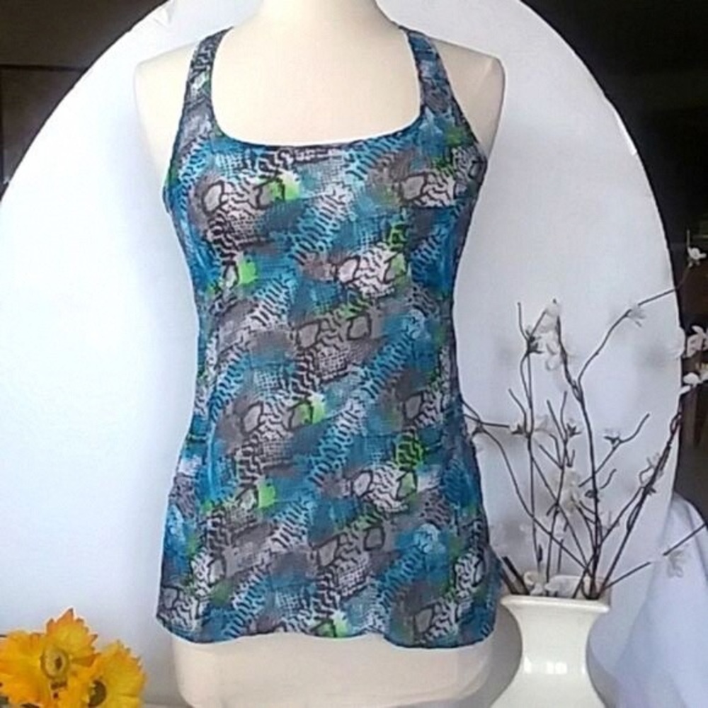 Miley Cyrus & Max Azria Blue and Green Abstract Tank Top